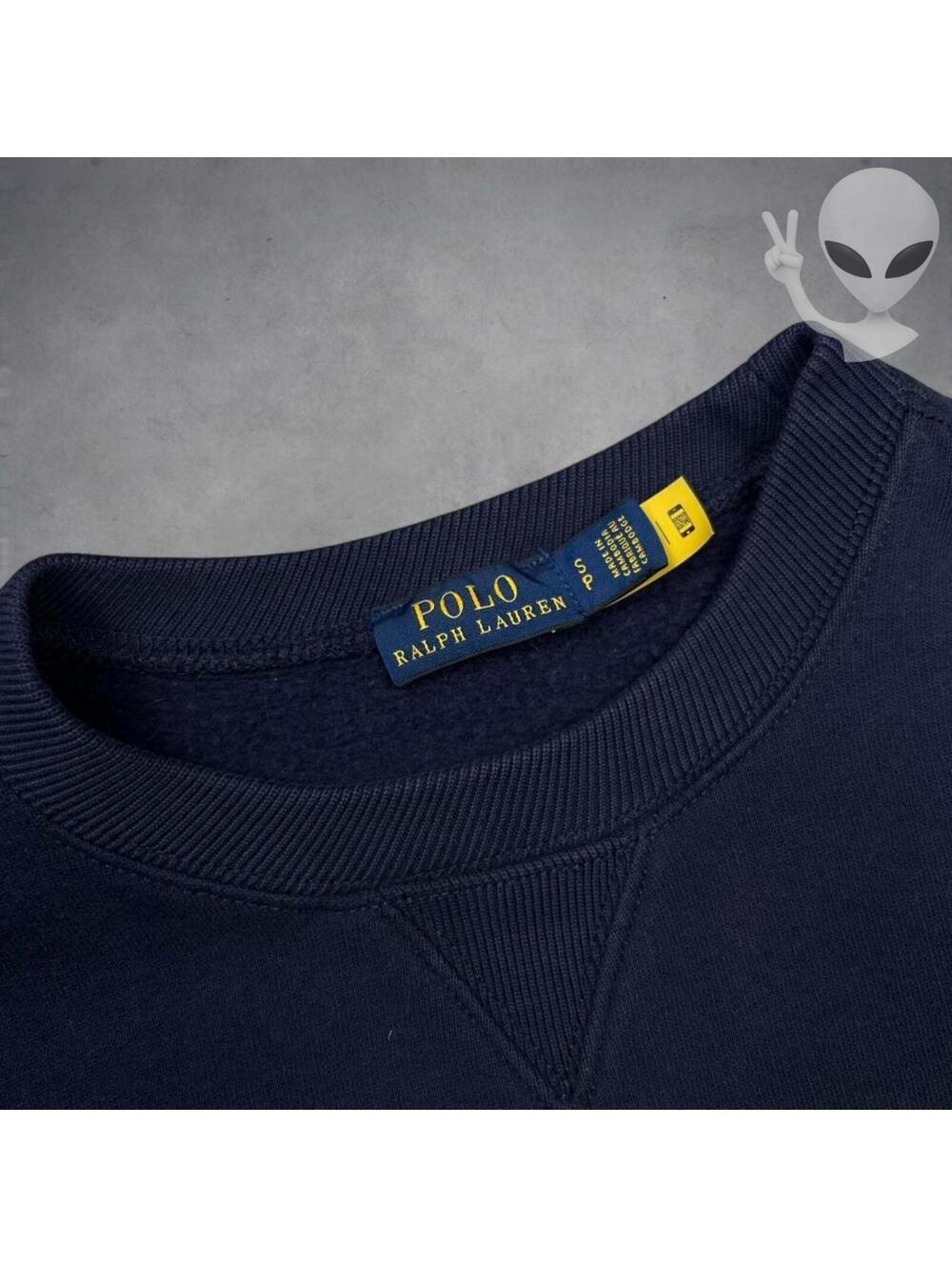 Polo Ralph Lauren Fleece Crewneck Sweatshirt V-Inset Navy Red Pony Women's S - Picture 2 of 4